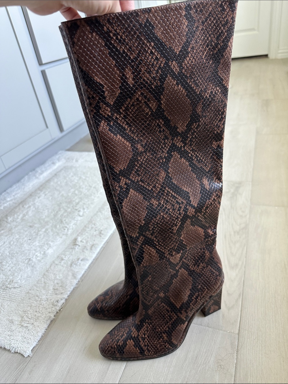 Zara Brown Snake-Print Over-the-Knee Boots